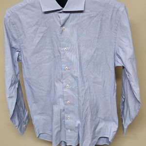 Peter Millar Men's Size 15.5-39 Blue Striped Button Up Long Sleeve Shirt